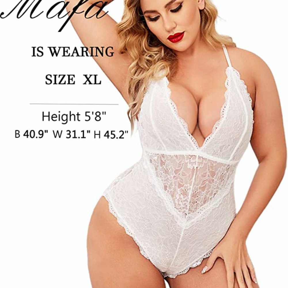 Snap Crotch Lingerie Sexy Lace Bodysuit Deep V Teddy One Piece Lace Babydoll Cre